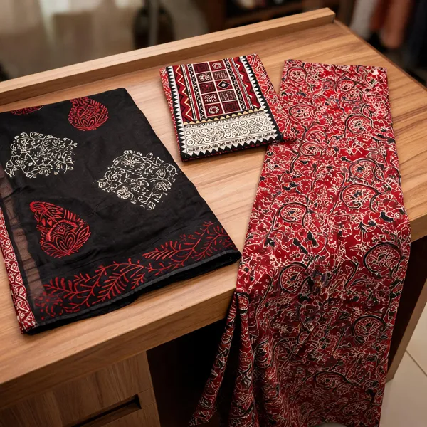 Aahoo_Heritage_Ajrakh_Cotton_3_Piece_Dress_Material_Ruby_Crimson