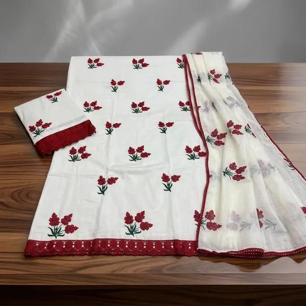 Aahoo_Blossom_Cotton_Embroidered_Dress_Material_Crimson_Blossom