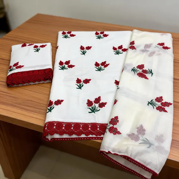 Aahoo_Blossom_Cotton_Embroidered_Dress_Material_Crimson_Blossom