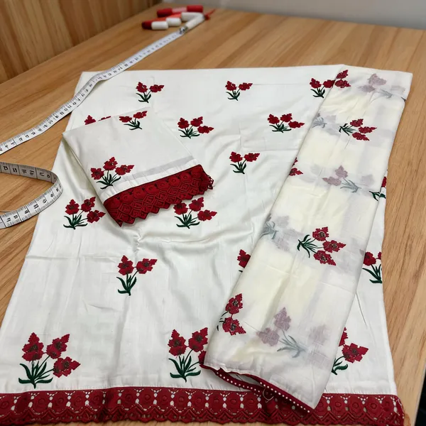 Aahoo_Blossom_Cotton_Embroidered_Dress_Material_Crimson_Blossom