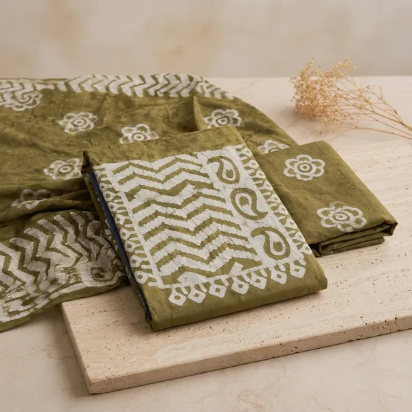Aahoo_Olive_Green_Pure_Cotton_Hand_Batik_Tie_Dye_Block_Suit