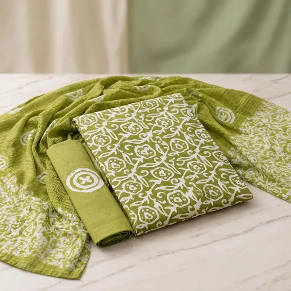 Aahoo_Olive_Green_Pure_Cotton_Hand_Batik_Tie_Dye_Block_Suit