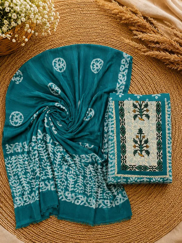 Aahoo_Chiken_Lapat_Pure_Cotton_Batik_Hand_Block_Suit_Peacock_Teal