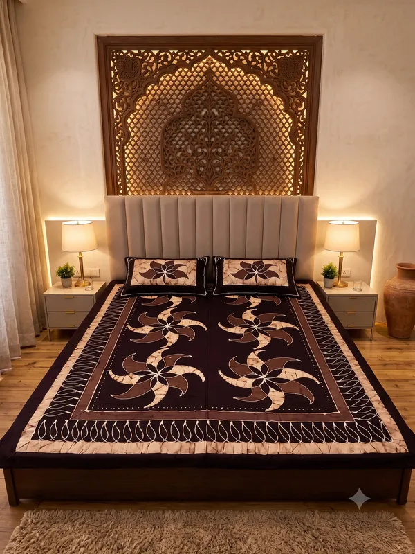 Aahoo_Coffee_Brown_Pure_Cotton_Pen_And_Block_Batik_King_Size_Double_Bedsheet_Set