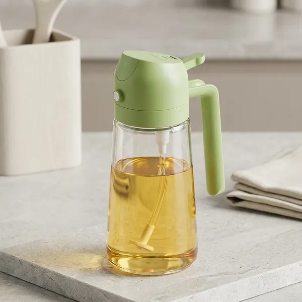 Green_And_White_Glass_Oil_Dispenser_Bottle_With_Side_Handle