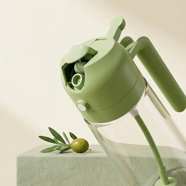 Green_And_White_Glass_Oil_Dispenser_Bottle_With_Side_Handle