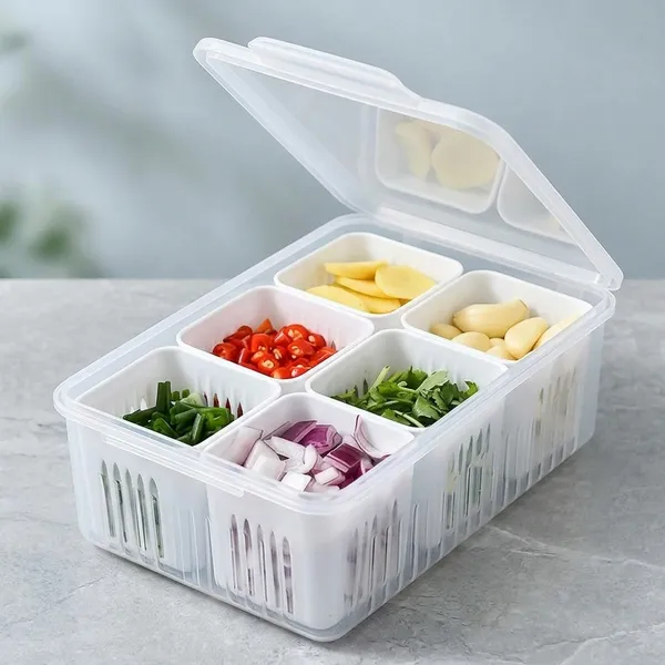 White_Plastic_6_Compartment_Refrigerator_Storage_Container_With_Lid