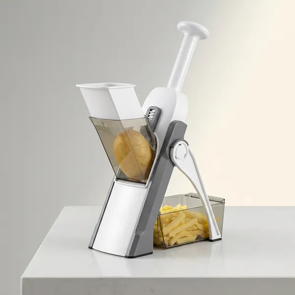 White_And_Grey_Stainless_Steel_Hand_Press_Manual_Vegetable_Cutter_Slicer
