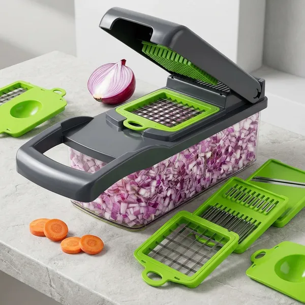 Black_And_White_Plastic_Stainless_Steel_11_Blade_Vegetable_Chopper_With_Container