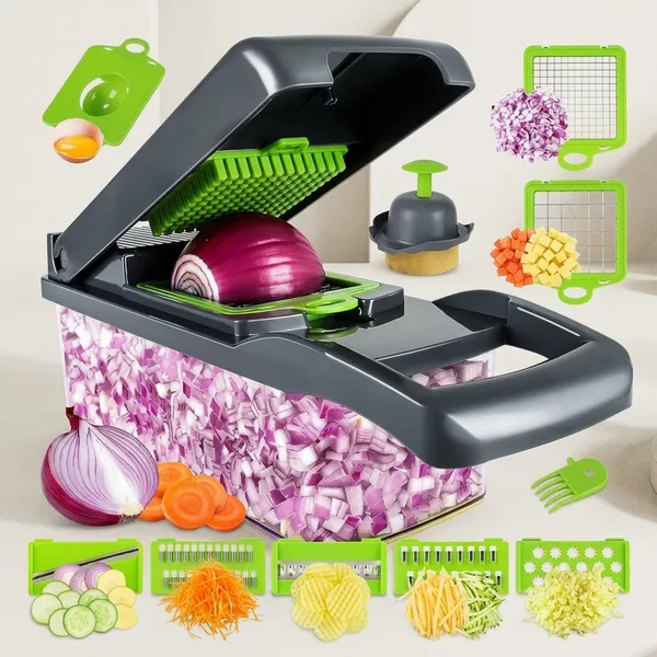 Black_And_White_Plastic_Stainless_Steel_11_Blade_Vegetable_Chopper_With_Container