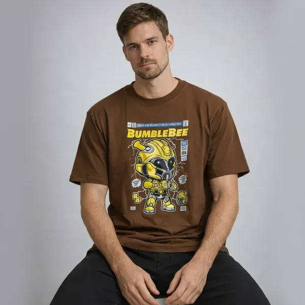 Brown_French_Terry_Bumblebee_Graphic_Print_T-Shirt_For_Men