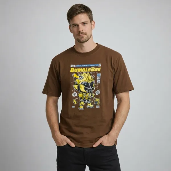 Brown_French_Terry_Bumblebee_Graphic_Print_T-Shirt_For_Men