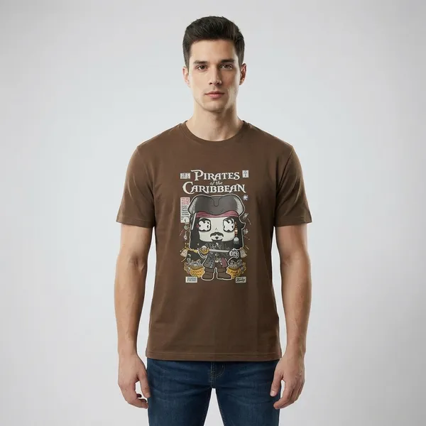 Brown_French_Terry_Graphic_Print_Crew_Neck_T-Shirt_For_Men