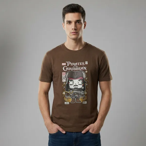 Brown_French_Terry_Graphic_Print_Crew_Neck_T-Shirt_For_Men