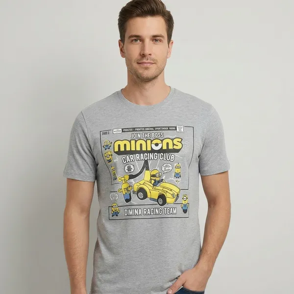Grey_French_Terry_Minions_Graphic_Print_Crew_Neck_T-Shirt_For_Men