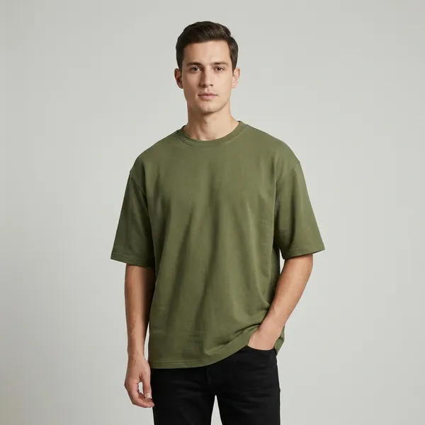 Olive_Green_French_Terry_Oversized_Round_Neck_T-Shirt_For_Men