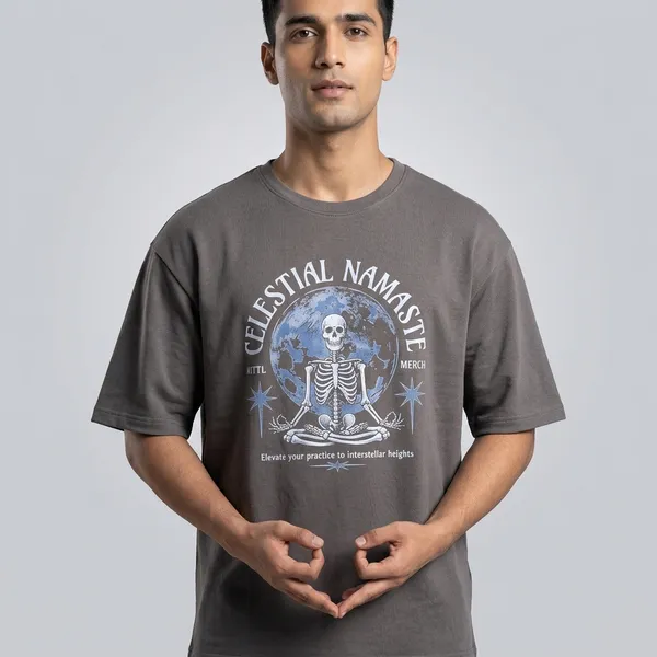Grey_French_Terry_Oversized_Namaste_Skeleton_Graphic_T-Shirt_For_Men