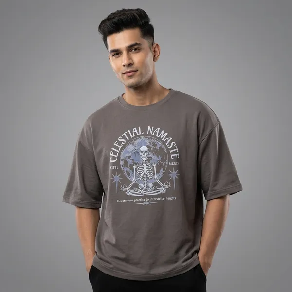 Grey_French_Terry_Oversized_Namaste_Skeleton_Graphic_T-Shirt_For_Men