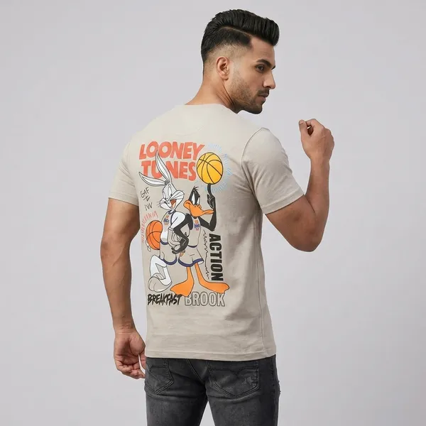Beige_French_Terry_Oversized_Looney_Tunes_Graphic_T-Shirt_For_Men