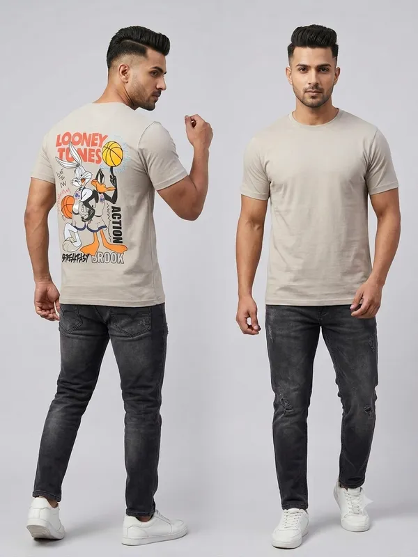 Beige_French_Terry_Oversized_Looney_Tunes_Graphic_T-Shirt_For_Men