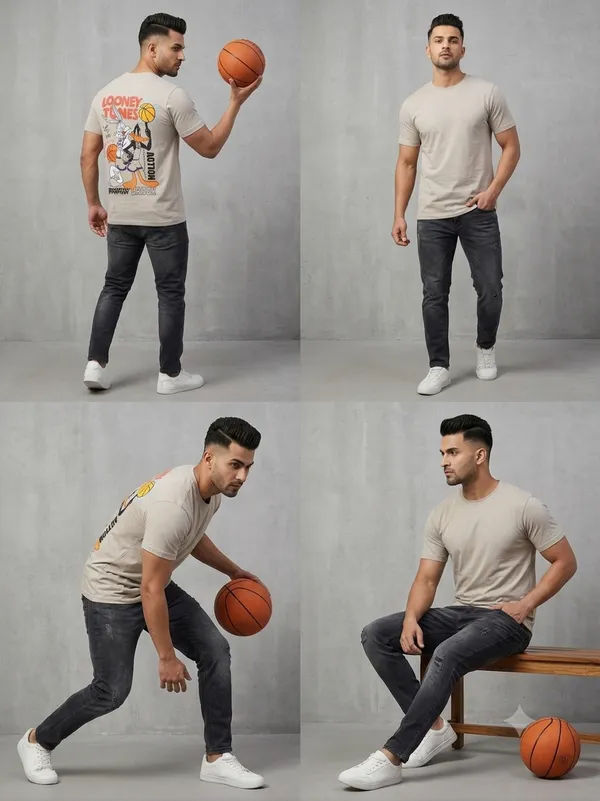 Beige_French_Terry_Oversized_Looney_Tunes_Graphic_T-Shirt_For_Men
