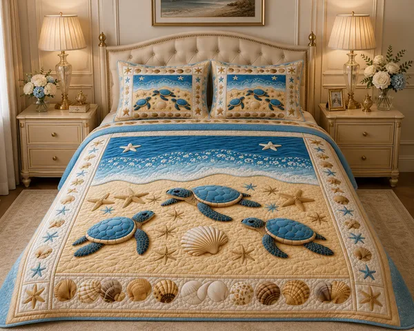 7D_Digital_Beach_&_Turtles_Queen_size_Bedsheet_(Buy_1_Get_1)