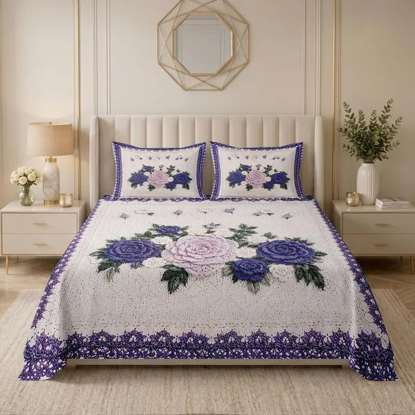 7D_Premium_Embroidery_Floral_Look_Printed_Queen_size_Cotton_Bedsheet_with_2_Pillow_covers_