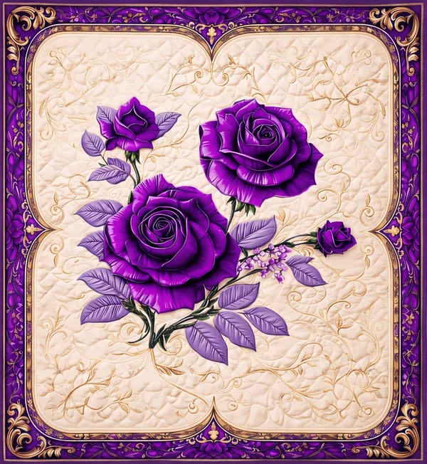 7D_Digital_Cream_Purple_Rose_Queen_size_Bedsheet_(Buy_1_Get_1)
