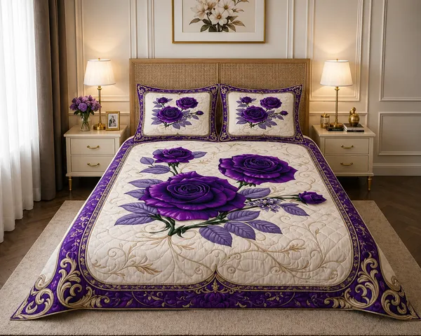 7D_Digital_Cream_Purple_Rose_Queen_size_Bedsheet_(Buy_1_Get_1)