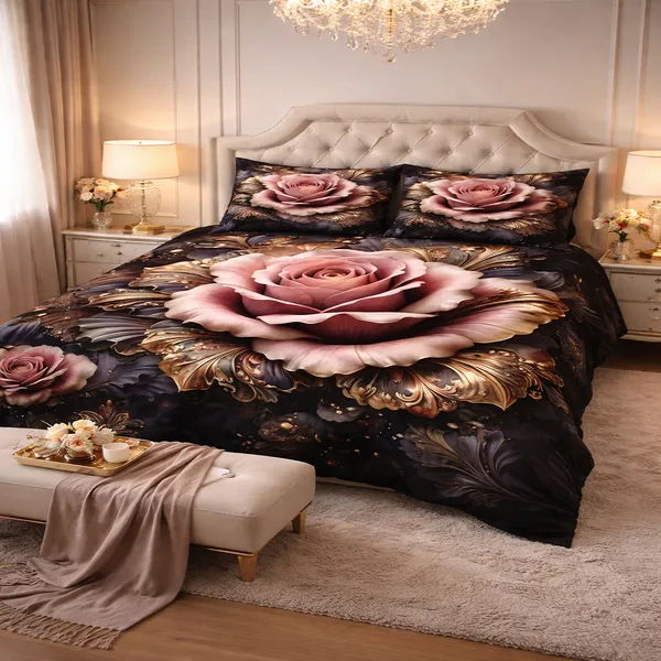 7D_Digital_Beautiful_Pink_Rose__Queen_size_Bedsheet_(Buy_1_Get_1)