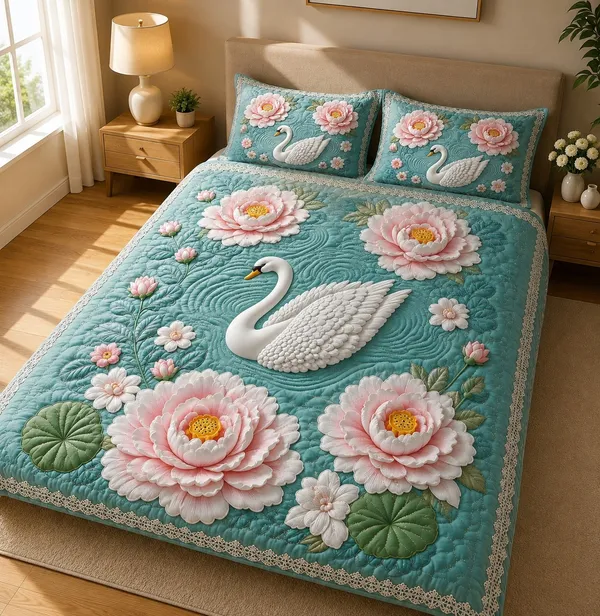 7D_Premium_Dreamy_Swan_Printed_Queen_size_Cotton_Bedsheet_with_2_Pillow_covers_