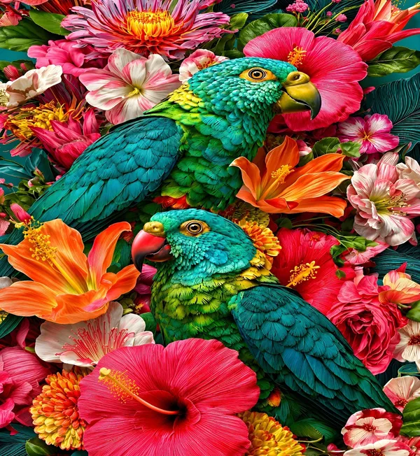 7D_Premium_Parrots_&_Tropical_Flowers_Printed_Cotton_Queen_size_Bedsheet_with_2_Pillow_covers_