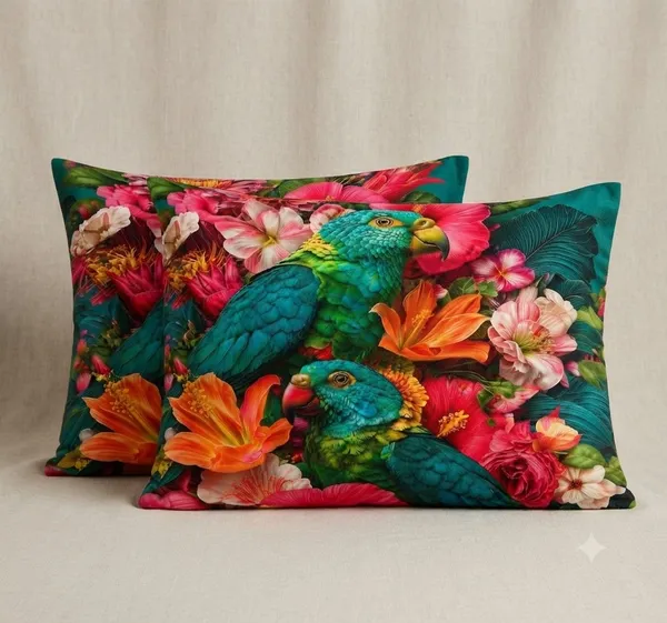 7D_Premium_Parrots_&_Tropical_Flowers_Printed_Cotton_Queen_size_Bedsheet_with_2_Pillow_covers_
