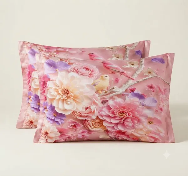 7D_Premium_Pink_Blushing_Birds_&_Flowers_Cotton_Queen_Size_Bedsheet_with_2_Pillow_covers_