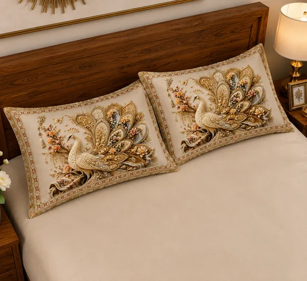 7D_Premium_Prosperity_Golden_Peacock_Queen_size_Cotton_Bedsheet_with_2_Pillow_covers_