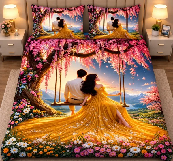 7D_Premium_Romantic_Couple_Swing_Cotton_Queen_size_Bedsheet_with_2_Pillow_covers_