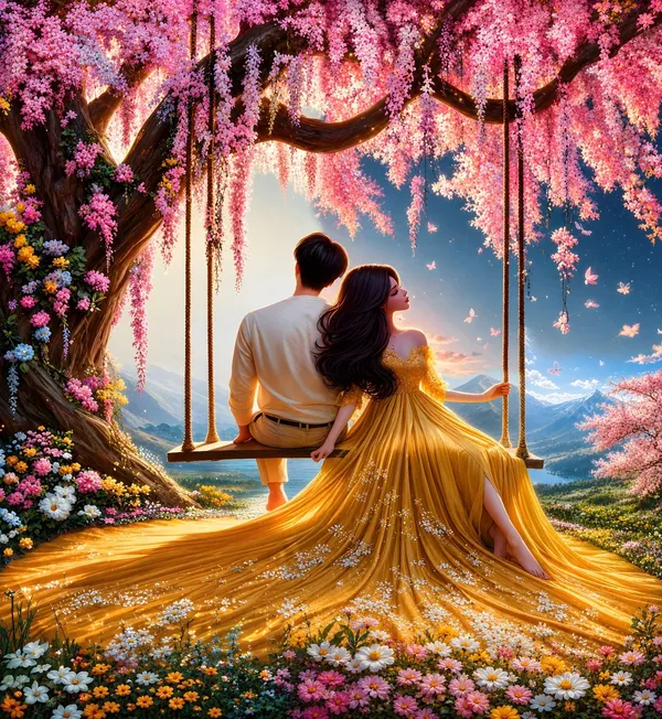 7D_Premium_Romantic_Couple_Swing_Cotton_Queen_size_Bedsheet_with_2_Pillow_covers_