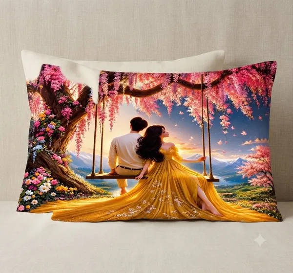 7D_Premium_Romantic_Couple_Swing_Cotton_Queen_size_Bedsheet_with_2_Pillow_covers_