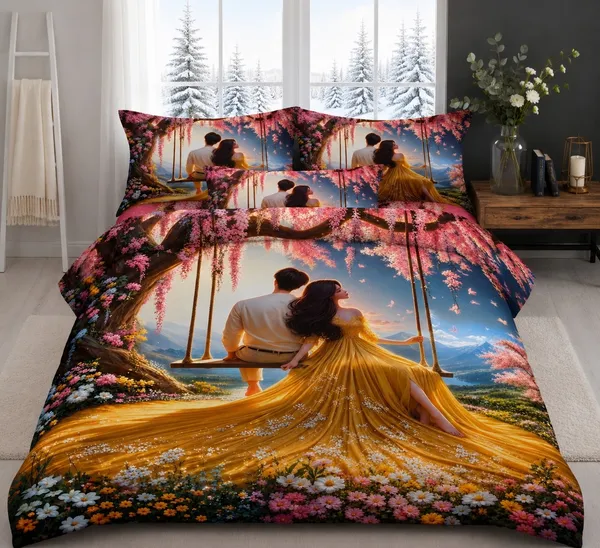 7D_Premium_Romantic_Couple_Swing_Cotton_Queen_size_Bedsheet_with_2_Pillow_covers_