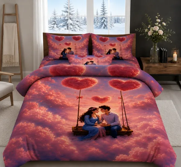 7D_Premium_Romantic_Couples_Printed_Cotton_Queen_size_Bedsheet_with_2_Pillow_covers_
