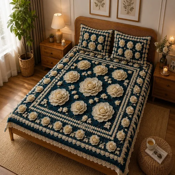 7D_Premium_Sky_Blue_Roses_printed_Cotton_Queen_size_Bedsheet_with_2_Pillow_covers_