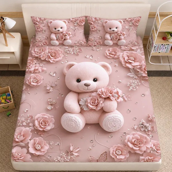 7D_Digital_Pink_Teddy_Bear_Queen_size_Bedsheet_(Buy_1_Get_1)
