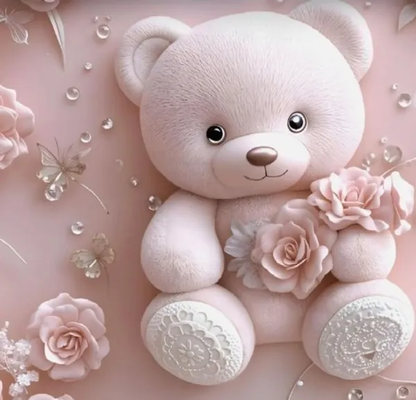 7D_Digital_Pink_Teddy_Bear_Queen_size_Bedsheet_(Buy_1_Get_1)