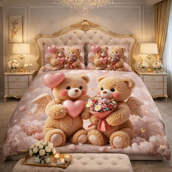 7D_Digital_Cute_Brown_Teddy's_Queen_size_Bedsheet_(Buy_1_Get_1)