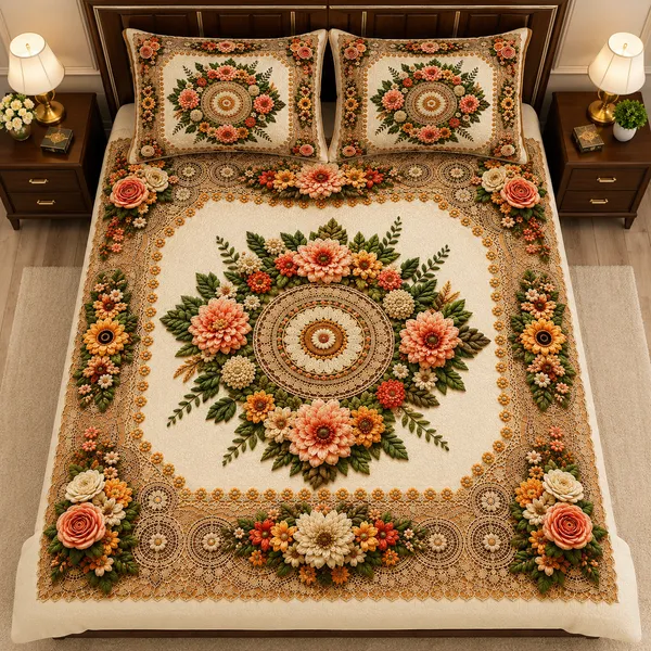 7D_Premium_Beige_Floral_Printed_Queen_size_Cotton_Bedsheet_with_2_Pillow_cover_