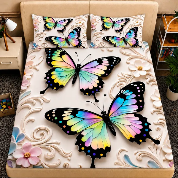 7D_Digital_Magical_Rainbow_Butterfly__Queen_size_Bedsheet_(Buy_1_Get_1)