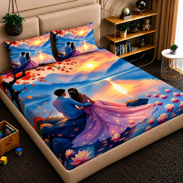 7D_Digital_Romantic_Sunset__Queen_size_Bedsheet_(Buy_1_Get_1)