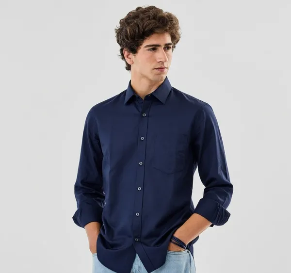 Navy_Blue_Cotton_80%_With_Polyster_20%_Regular_Fit_Shirt_For_Men