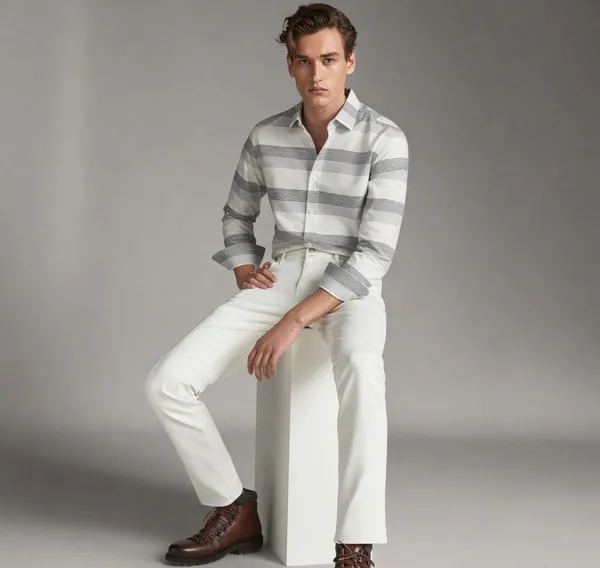 White_And_Grey_Cotton_80%_With_Polyster_20%_Regular_Fit_Shirt_For_Men