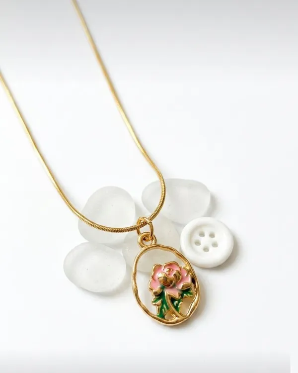 Gold_Plated_Pink_Rose_Enamel_Pendant_Necklace